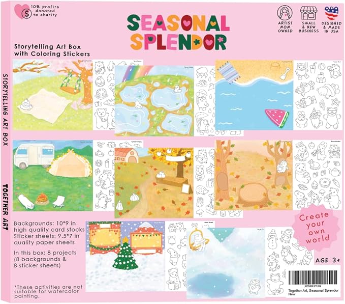 Seasonal Splendor Art Kit – DIY Sticker Coloring Craft Kit for Kids | Color Your Own Stickers & Create Your Story | Coloring Sticker Sheets & Art Activity Gift | Fun & Educational Craft
