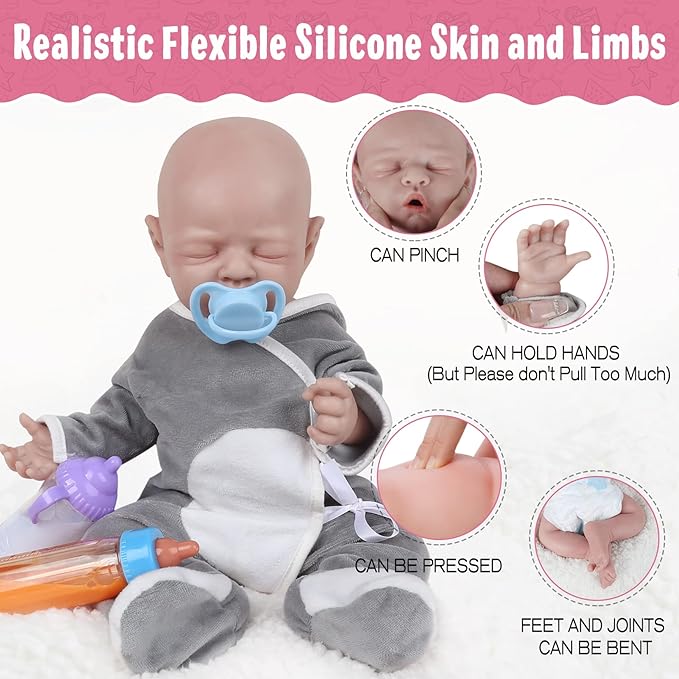 Vollence 18 inch Sleeping Silicone Baby Doll That Look Real,Reborn Baby Doll,Real Lifelike Baby Dolls - Boy