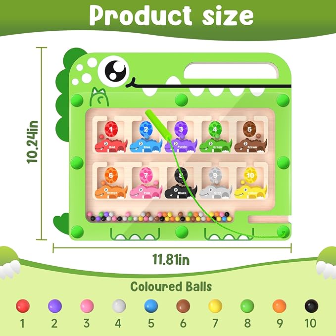 Magnetic Color and Number Maze, Montessori Toys, Wooden Puzzle Activity Board for 3+ Year Old Kids, Counting & Color Sorting Educational Toys for Toddlers and Boys Girls 3 4 5 6 Years Old