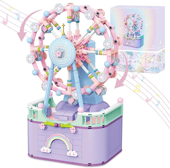 Music Box Building Toys, Rotating Ferris Wheel DIY Building Block for Girls and Boys 6-12 Years Old, 710 pcs, Christmas and Valentine Gifts for Adults and Aged 8 9 10 11 12 Kids