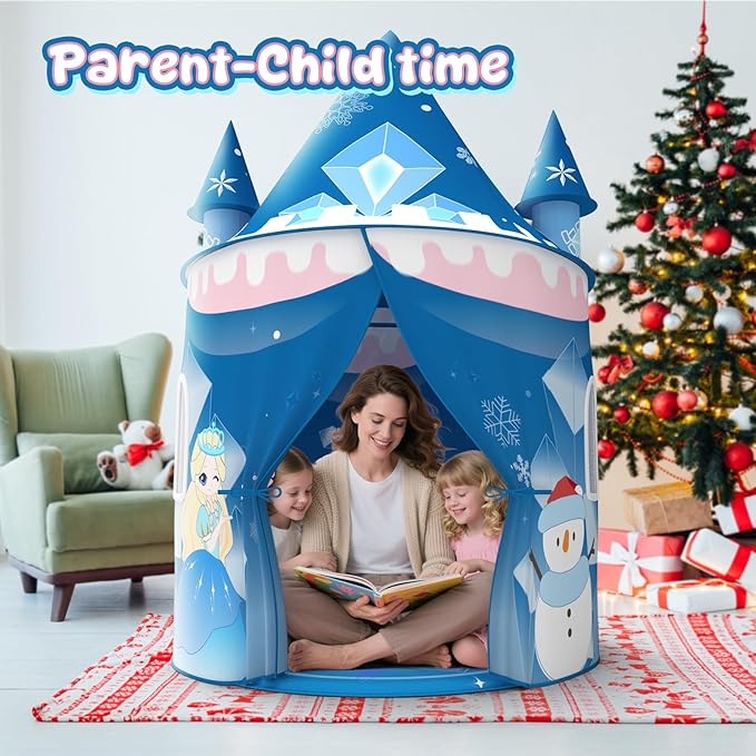 Skirfy Tent for Kids,Large Play Tent for Toddler 3+, Indoor & Outdoor Princess Playhouse for Kid 3-5 4-6,Christmas Birthday Thanksgiving for Boys Girls,Blue