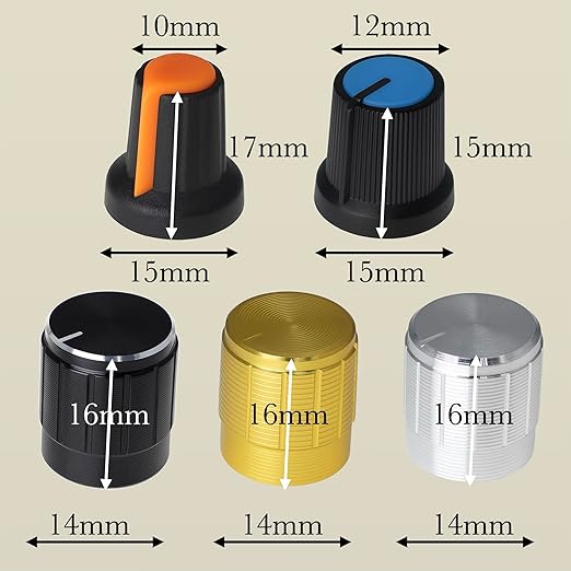 EEEEE 84pcs WH148 Potentiometer Kit 1K 2K 5K 10K 20K 50K 100K 250K 500K 1M K Ohm 15mm Shaft Single-Joint Linear Potentiometers 3Pins Set Variable Resistors with Knob Plum Cap Aluminum Alloy Knobs