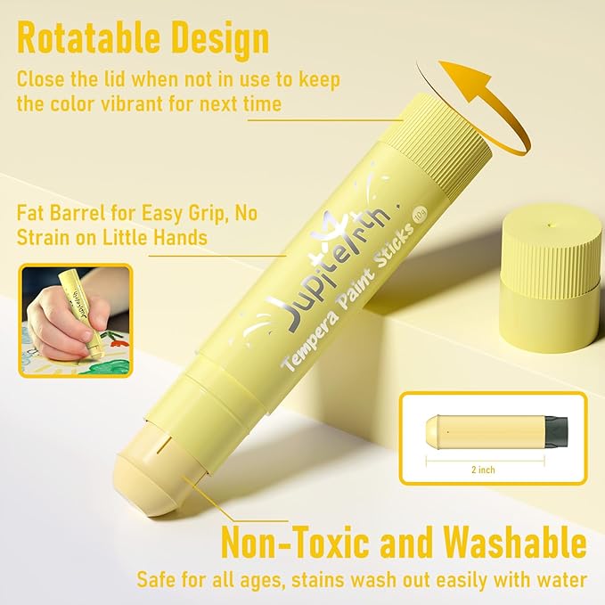 36 Colors Tempera Paint Sticks with 120 PDF Coloring Pages and 30 Stickers, Quick Drying, Smooth, Non-Toxic and Washable Paint Sticks for Kids Drawing on Pumpkin, Wood, Rock, Glass