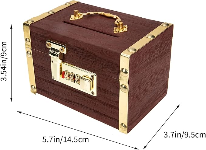 BESPORTBLE Pirate Treasure Box Wooden Piggy Bank with Lock Vintage Coin Bank for Kids Small Treasure Chest Coin Saver 5.78X3.74X3.74 Inches