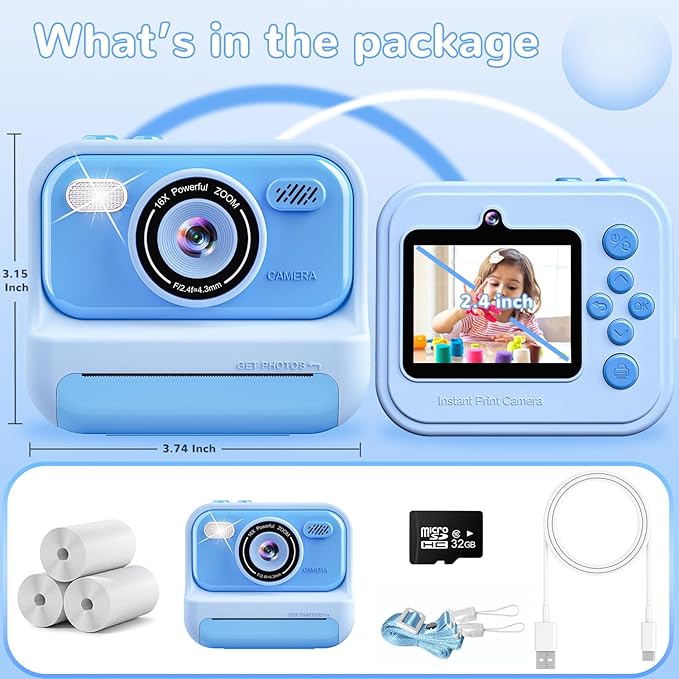 Kids Toys Instant Print Camera,2.4 Inch Screen Kids Instant Cameras, Christmas Birthday Gifts for Girls Age 3-12, Portable Toddler Toy for 3 4 5 6 7 8 9 10 Year Old Girls Boys