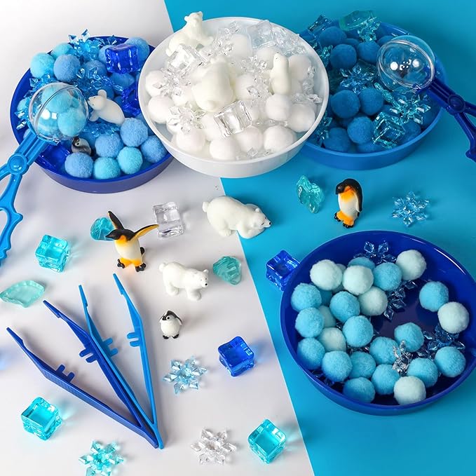 182 Pcs Winter Sensory Bin Items Winter Arctic Animals Counting Sorting Sensory Bin Filler Fine Motor Arctic Habitat Counts for Xmas Counting Decor