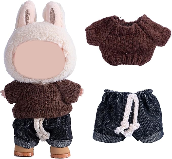 17cm Doll Clothes Set, Premium Jeans & Knitted Sweater Outfit for 17cm 15cm Dolls, Cute Dress Up Fashion, No Doll Included (E, 17cm/15cm)