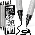 ARTISTRO 5 Black Dual Tip Brush + Fine Acrylic Paint Pens Ideal for Calligraphy - Paint Markers for Fabric, Rock, Glass, DIY - Stocking Stuffers, Christmas Gift Idea for Teens, Grandkids, Kids