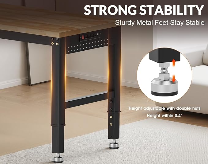 84” Heavy Duty Work Bench, 2-Layer Adjustable Workbench, 5000 LBS Capacity Work Bench with Power Outlet & Pegboard, Rubber Wood Work Table for Garage, Workshop, Office, Home