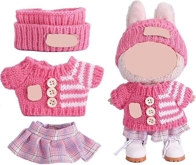 for Luxury 17cm Doll Clothes – 3-Piece Set （No Doll）, Adorable Outfit , Doll Outfit Clothes Set for 17cm Dolls,Clothes for Fashion Designer Collection Hat + Sweater + Skirt (Red)