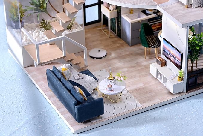 CUTEROOM DIY Miniature Dollhouse Kit with Furniture, Wooden Doll House Kit with LED Lights (L032)