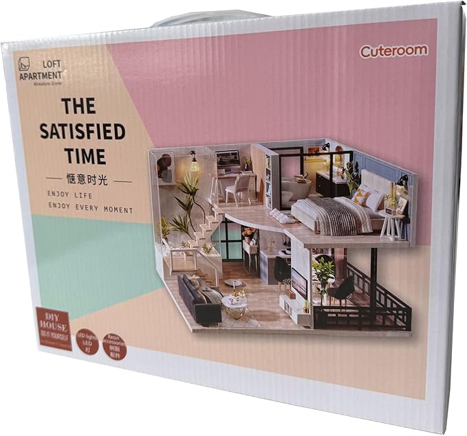 CUTEROOM DIY Miniature Dollhouse Kit with Furniture, Wooden Doll House Kit with LED Lights (L032)