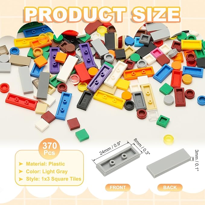 PATIKIL 122 Pcs Flat Blocks Bulk, 1x3 Square Light Gray Classic Tiles Smooth Surface Mini Building Blocks Accessories Compatible Bricks Kits for Building Floor Walls Mosaic Pixel Arts