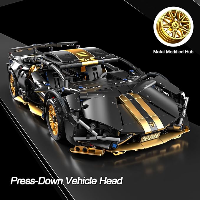 Sport Car Building Block Sets for Adults,1:14 Technical Race Car with LED Collectible Model Scale Engineering Toys Gifts for Boys Men Teens Black Supercar Fans 8+ 8-12 12-16 13 14 14+