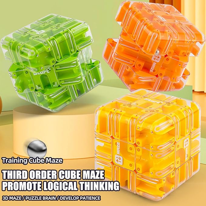 Large Labyrinth 3D Puzzle Maze Cube, Two-in-One Twist Cube Ball Maze Brain Teaser Toy, Stress Relief Fidget Game for Teens and Adults, Logic & Focus Training Gift (C-Green)