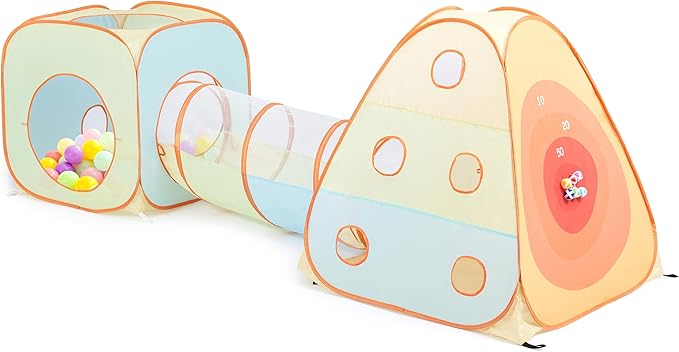 UTEX Kids Play Tent with Tunnel, 3 in 1 Pop Up Play Tent, Play Crawl Tunnel for Toddler, Boys, Girls, Indoor& Outdoor Play House Target Game with 6 Dart Balls