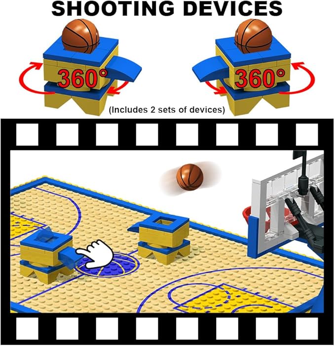 Building Blocks - Basketball Court Baseplates and Sets of 2 Basketball Hoop Basketball Goal Building Bricks for Basketball Game - Compatible with Major Brands (Basketball Playset/Blue)