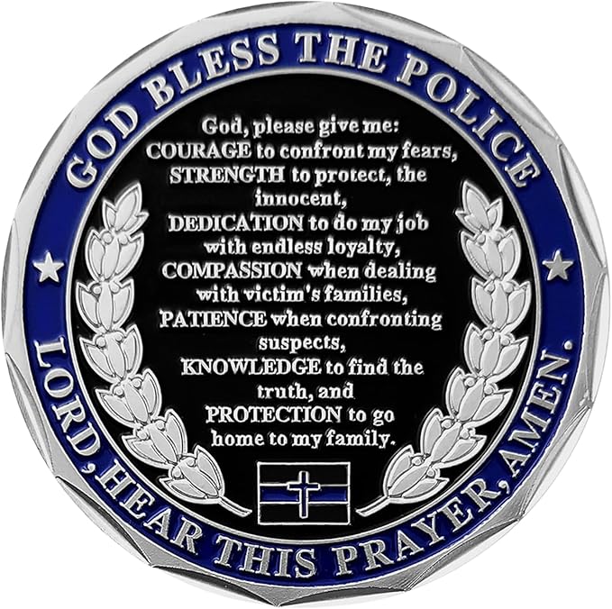 Saint Michael Police Challenge Coin - Thin Blue Line Law Enforcement Coin - Police Officer Prayer & God Bless The Police Commemorative Gift - Collectible Thank You Coin for Officers & Supporters