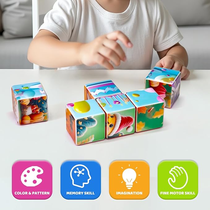 Magnetic Blocks for Toddler Toys, 1.65 inch Magnetic Cubes for Kids, Holidays Theme of Valentine's Day, Easter, Thanksgiving, Halloween, Christmas, Birthday Gifts for Kids