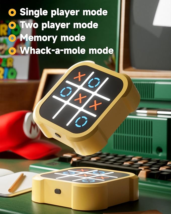 Tic Tac Toe Bolt Game, Electronic 4-in-1 Handheld Puzzle Game Console, Portable Infinite TicTacToe Travel Game for Educational and Memory Growth， Family, Toys Board Games for Kids and Adults