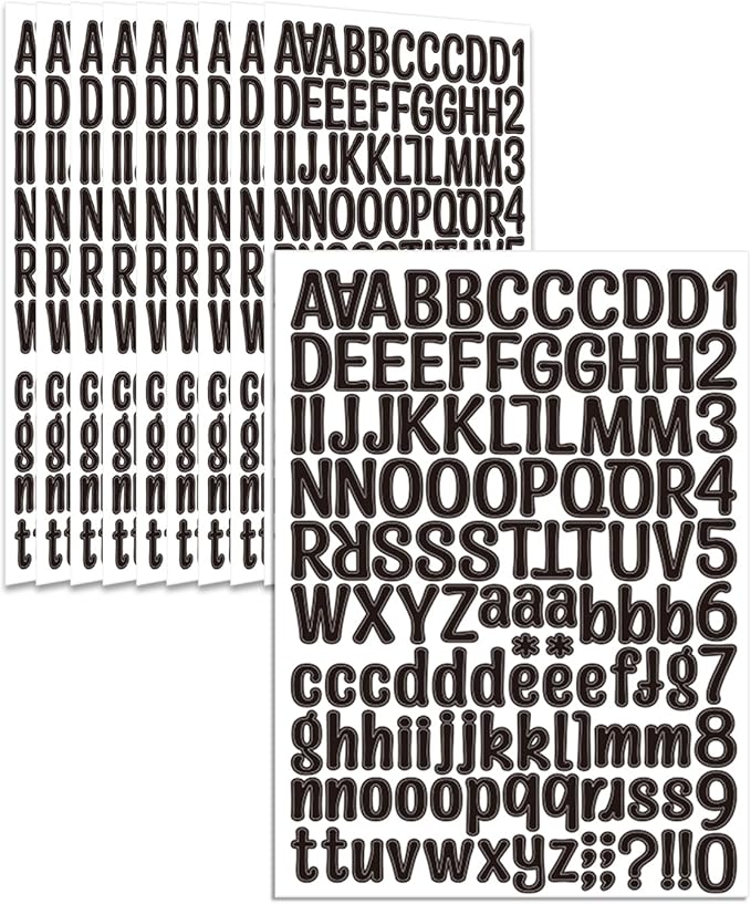 Uniclife 10 Sheets Letter Stickers, 1260 Pcs Scrapbook Stickers, 1 Inch Vinyl Number Alphabet Sticker, Self-Adhesive Stick on Letters for Mailbox Bottles Crafts Posters Decor, Black