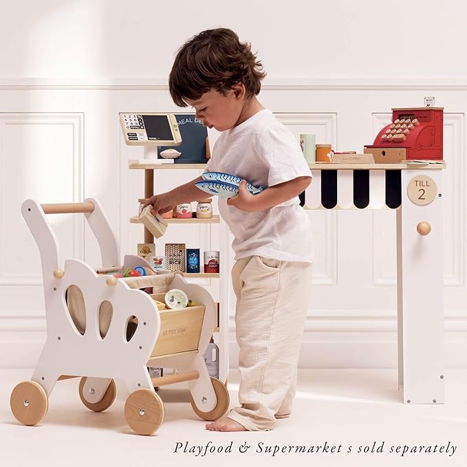 Le Toy Van - Educational Wooden Toy Role Play Grocery Store Shopping Trolley | Boys Or Girls Pretend Play Supermarket Playset - for Ages 3+