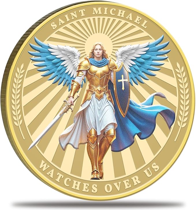 Saint Michael Watches Over Us Challenge Coin – Zinc Alloy Commemorative Coin – 3D Engraved Pocket Token Medallion for Collectors – Veterans Law Enforcement Military Police First Responder Gift