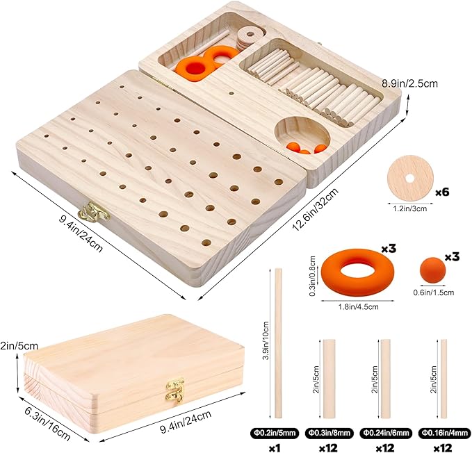 Wooden Pegboard Hand Therapy Tool, 36-Hole Finger Exercise Board with Pegs for Adults, Occupational Therapy & Rehabilitation to Improve Fine Motor Skills
