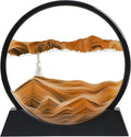 Moving Sand Art Liquid Motion, 3D Deep Sea Sandscape Color Quicksand Decor, Round Glass Moving Sand Art Picture Relaxing Desktop Home Office Work Decor (Orange, 12 inch)