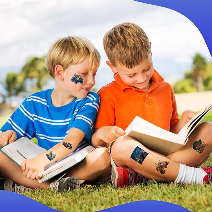 Aresvns Cool Monster Trucks Temporary Tattoo for Kids, 117 Pattern Cute Cars Cartoon Fake Tattoos for Girls Boys Goodie Bags Stuffers Birthday Party Decoration Supplies Summer Swimming Pool BBQ