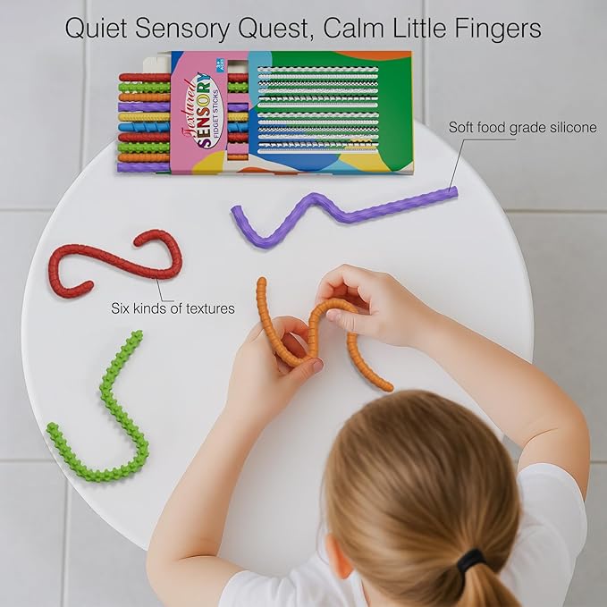 Flexible Sensory Fidget Sticks for Kids,12PCS Sensory Fidget Toys for Stress Anxiety Autistic ADHD,Calm Down Travel Airplane Essentials Toys,Stuffers Gifts for Teens Boys Girls