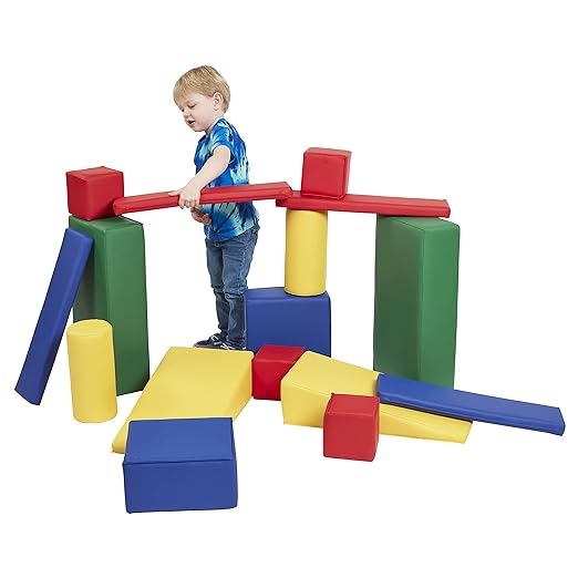 ECR4Kids SoftZone Soft Builder Blocks, Foam Shapes, Assorted, 16-Piece