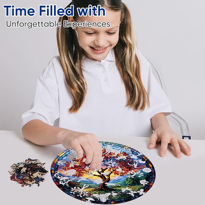 Wooden Puzzles for Adults 500 Pieces, Glass Redwood Tree Jigsaw Puzzles for Kids, 16.5x16.5in, Royal, Unique Shape Adult Puzzles, Irregular Creative for Adults Family Game