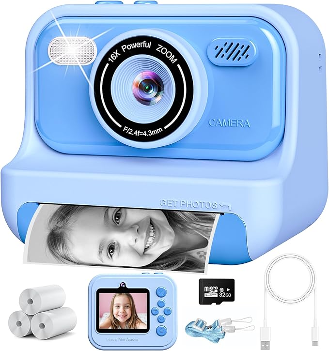 Kids Toys Instant Print Camera,2.4 Inch Screen Kids Instant Cameras, Christmas Birthday Gifts for Girls Age 3-12, Portable Toddler Toy for 3 4 5 6 7 8 9 10 Year Old Girls Boys