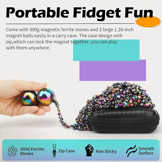 Magnet Stone Ferrite Putty with 2 Big Magnet, Smooth Magnetic Ferrite Magnet Rock Ball Fidget Toy Science Kit, Office Desk Toy Decoration Gift for Adults