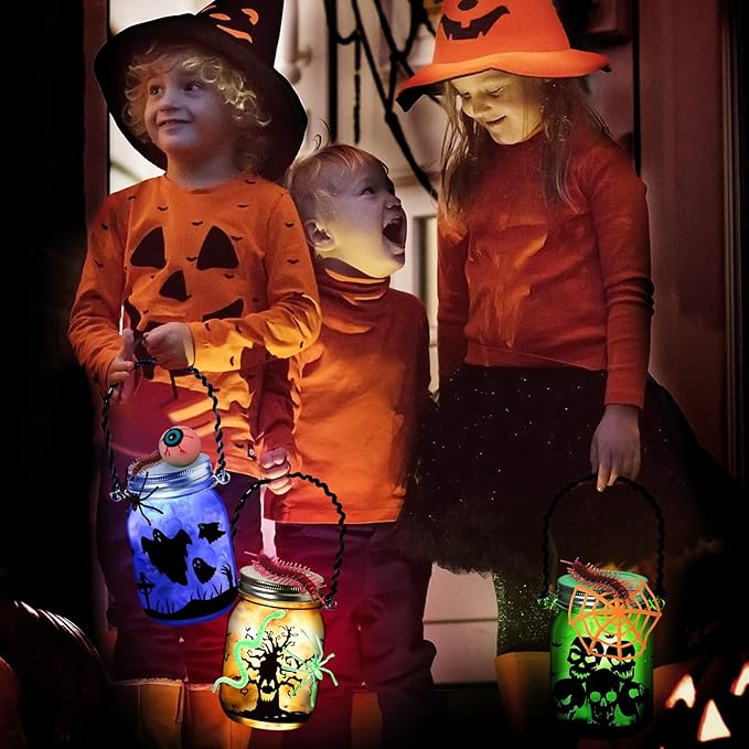 Halloween Crafts Activities For Kids Ages 4-12,8 Pack Glass Mason Jar for School Halloween Art Activities,Halloweens Craft Supplies,DIY Lantern Jar for Gifts Halloween Party Favors,Classroom Prizes