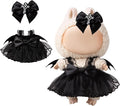 17cm Doll Clothes for Labubu Halloween - Kawaii Chic Style Set for 17cm Dolls, Cute Doll Outfit with Accessories - Black Halloween Dress with Bat + Black Corss Bow (Clothes Only)