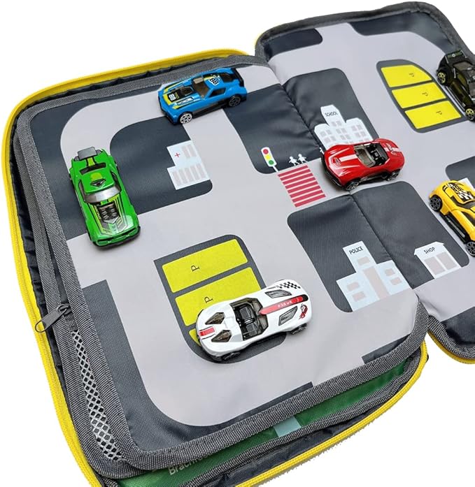 Portable Kids Play Case with Toy Cars, Dinosaur Design, Building Base Plate, and City Road Map, Educational Travel Activity Set Travel Toys Birthday gift for kids aged 3-6