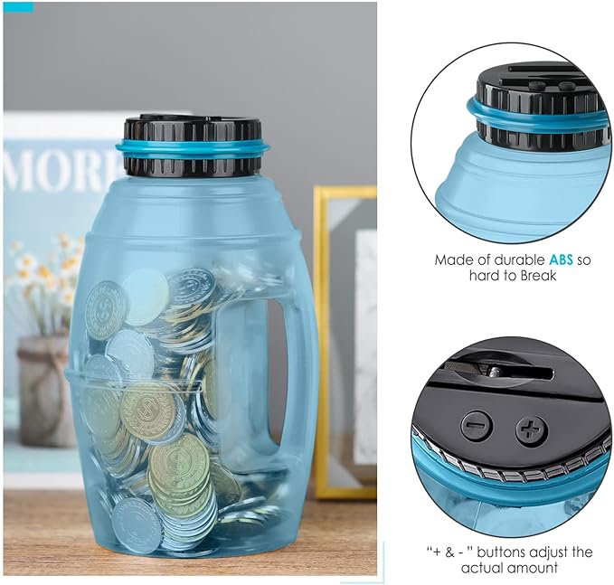 X-Large Piggy Bank for Adults, Vcertcpl Digital Counting Bank with LCD Counter, 2.8L Capacity Coin Bank Money Jar, Designed for All US Coins (Blue2)