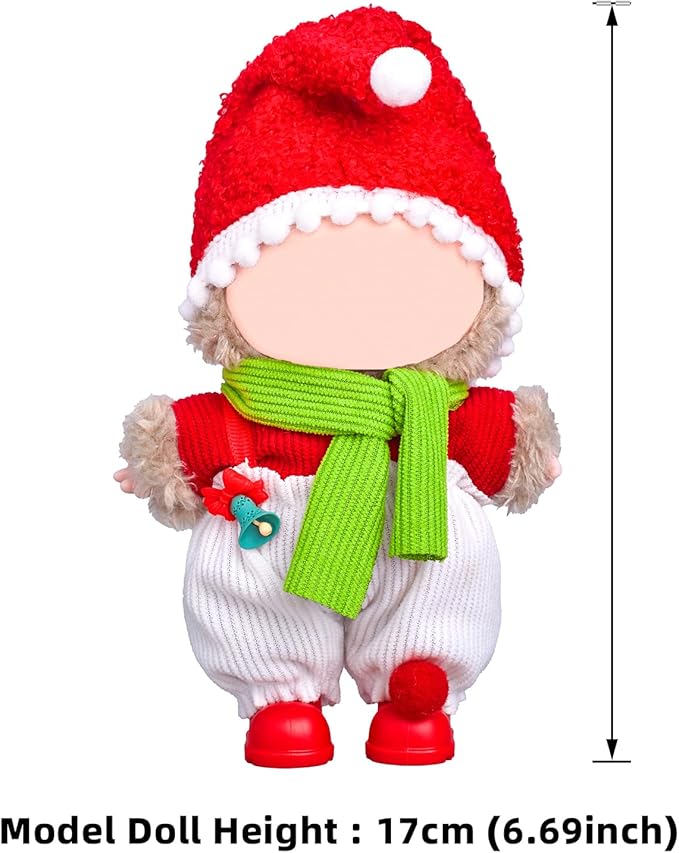 17cm Doll Clothes Set-Adorable Outfits for Dolls-Stylish Accessaries Christmas Clothing Dress-Up-Replaceable Collections, Includes—Christmas Hat+Top+Scarf +Jumpsuit+Shoes (Style H)