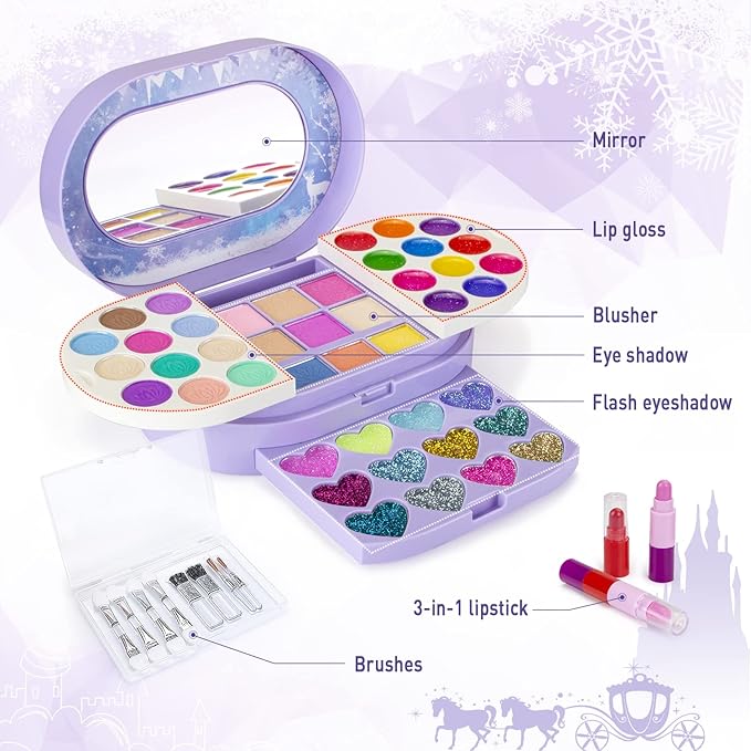 Tomons Kids Makeup Kit for Girl Real Washable Cosmetic Toy Beauty Set , Birthday Toys Gift for 3 4 5 6 7 8 9 10 Year Girls