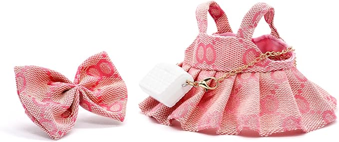Doll Clothes Compatible with Labubu 17cm, Premium Dolls Accessories 3 Piece Set Including Chic Spaghetti-Strap Dress & Bag and Bow, High-End Fashion Outfit for Play & Display - Pink