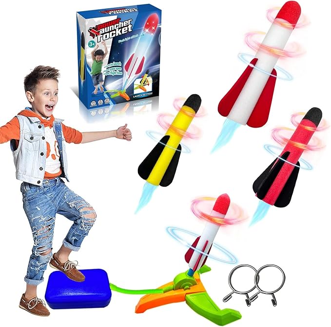 Foam Rocket Launcher for Kids Age 3 4 5 6 7 8, Fun Catapult Rocket Toys Boys Toys Age 3-12 Girls Gift Rocket Kids Outdoor Toy