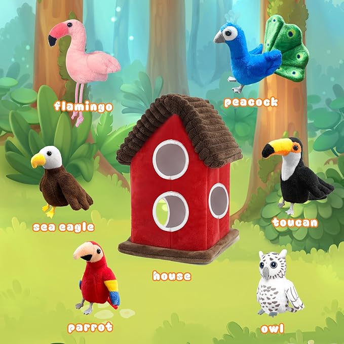 6pcs Birds Finger Puppets Bringing a House, Novelty Animals Toys Puppet for Kids, Storytelling Role-Playing Plush Finger Puppets Gifts for Boys and Girls