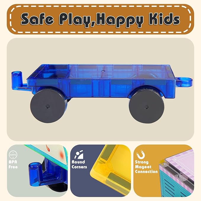 Magnetic Tiles Cars Construction Set - 30 PCS Magnetic Tiles Magnet Bricks Truck Sensory Toys, Educational Magnet Cars Set Building Blocks for 3 4 5 6 7 8+ Year Old Girls Boys Toddler