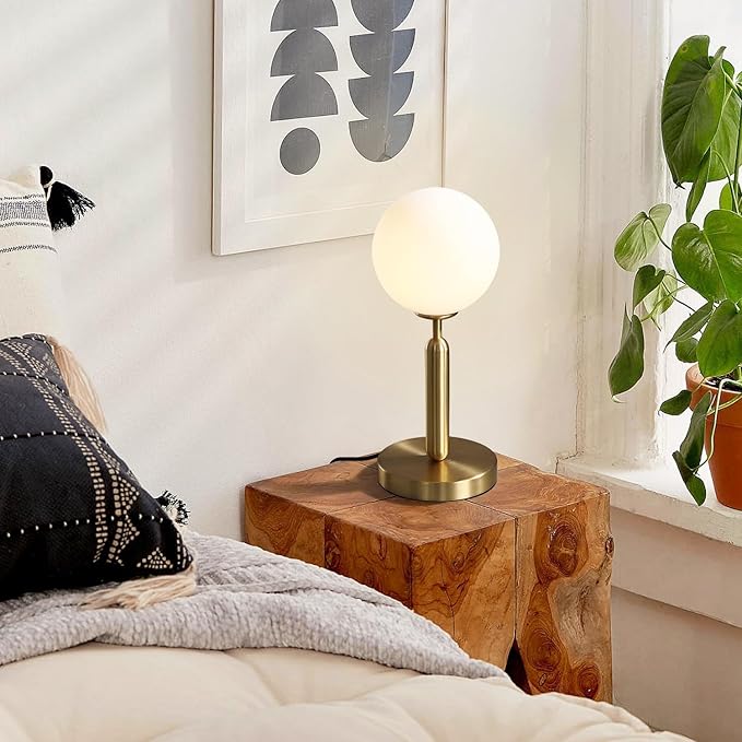 KCO Lighting Modern Gold Metal Table Lamp Mid Century Bedside Table Lamp with Matte Globe Golden Indoor Standing Light for Bedroom Vanity Living Room