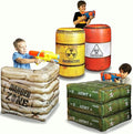 Package 4 Combat Battlefield Inflatables, Compatible with Nerf, Laser tag, Water Gun for Boys Birthday Party Activities and Decoration. Premiume Pack Include Water chember and Repair kit.