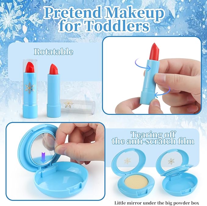 Pretend Makeup for Toddlers 3-5 4-6, Play Makeup for Kids 3-5, Fake Makeup Kit with Toddler Purse, Fake Make Up Set for Little Girls, Toddler Makeup Kit & Frozen Toys for Girls Age 3-4 3-5
