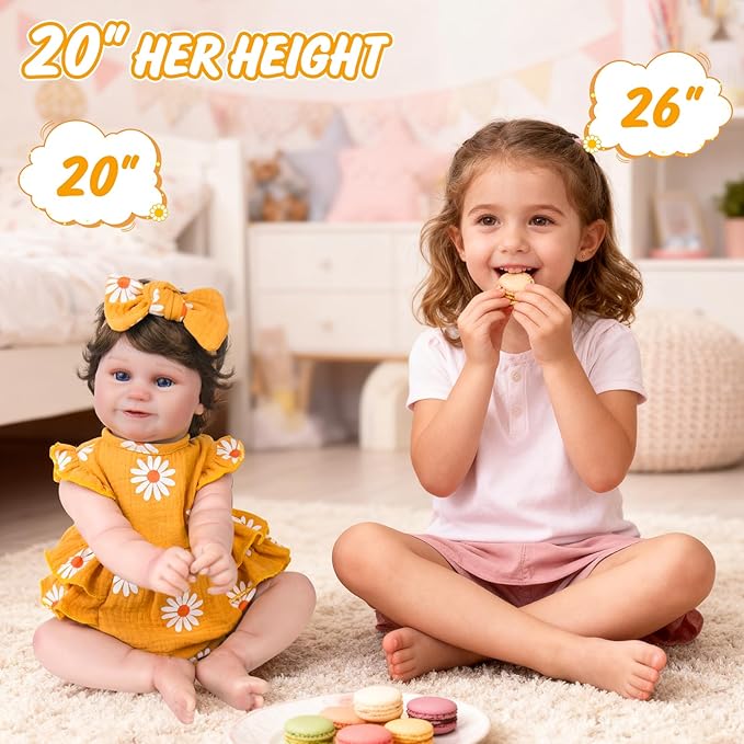 Aori Lifelike Reborn Baby Dolls - 20'' Realistic Laughing Newborn Baby Girl with Weighted Cloth Body and Wig Hair, Reborn Doll Gift for Girls Kids Adults 3+