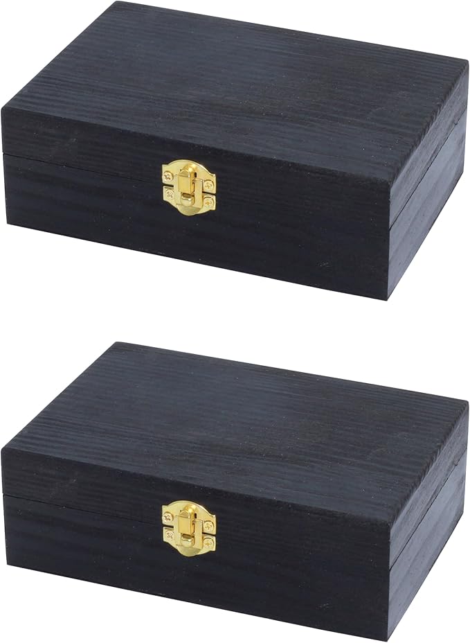 Creative Hobbies Black Wooden Keepsake Box with Gold Clasp - 6″ × 4″ × 2″ Painted Storage Case for Jewelry, Photos, Crafts & Gifts | 2 Pack